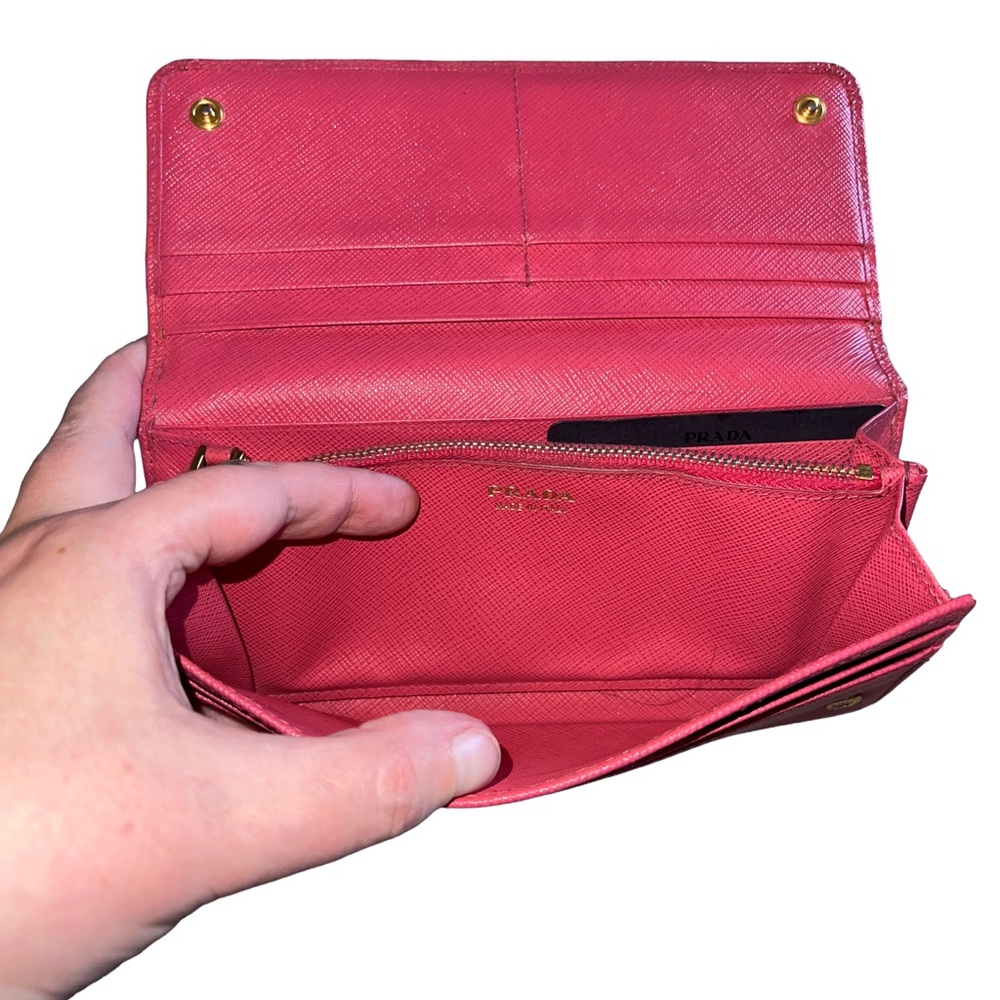 Prada Saffiano Lux Bow Flap Leather Wallet - Peonia Pink - Picture 6 of 16